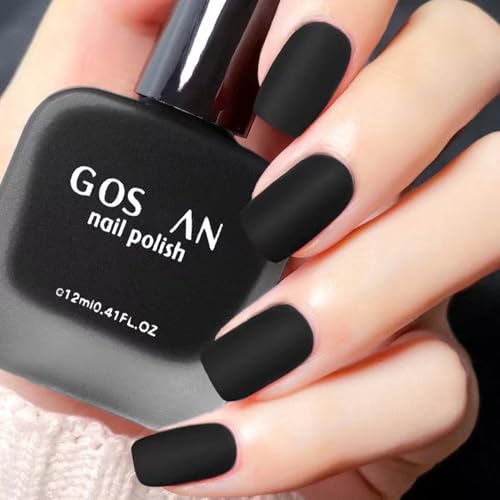 Matte Black Nail Polish - Fast Dry, Dark Shade, Matte Top Coat, 12ML