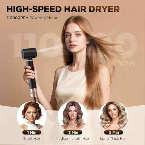 O.H.B 5 in 1 Air Wrap Hair Styler - High-Speed Hair Dryer Brush, Hot Air Styler with Fast Drying, No Heat Damage & Ionic Multi-Styler Dryer Brush for Volumize, Curl, Straighten, Frizz-Free, Black Gold