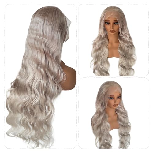 Munx Lace Front Wig Human Hair 180% Density Silver Grey Body Wave Lace Front Wigs Pre Plucked HD Transparent Colored Lace Front Wigs 100% Real Human Hair 24 Inch