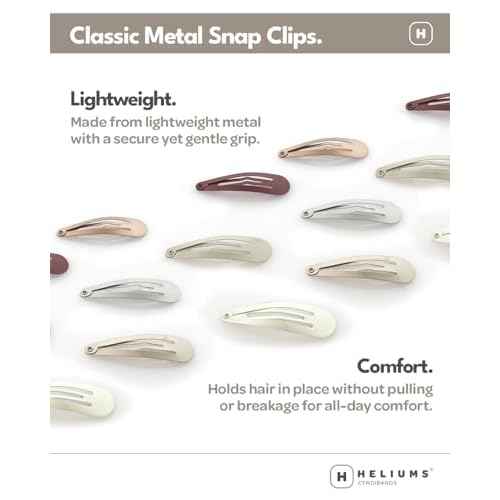 Heliums Snap Hair Clips for Women - Silver Gray - 2 Inch Metal Barrettes for Thin Hair and Kids, Neutral Colors - 12 Count