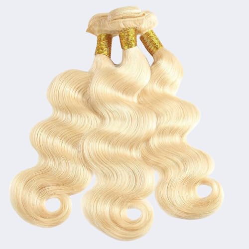 613 Bundles Human Hair 12 14 16 Inch Blonde Body Wave Bundles 100% Unprocessed 16A Brazilian Virgin Hair 3 Bundles Human Hair Body Wave Hair Extensions for Women can be Dyed Bleached