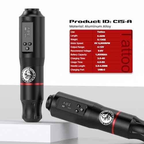 Tattoo Gun Kit, Wormhole Tattoo Kit Wireless Tattoo Machine Kit with 1,600 mAh Capacity Wireless Power Supply Digital LED Display Tattoo Pen Kit WTK279