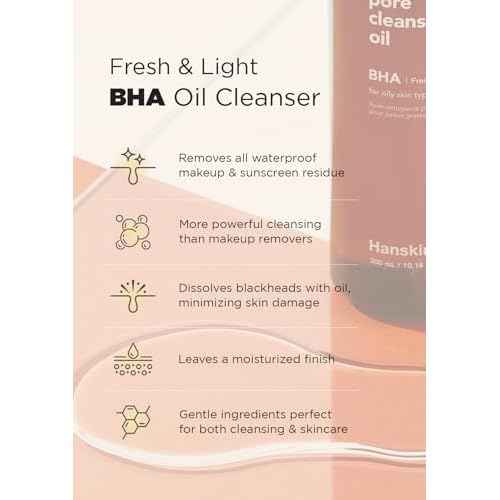 Hanskin BHA Pore Cleansing Oil, Gentle Blackhead Cleanser and Makeup Remover for Combination and Oily Skin, Korean Skincare [BHA/10.14 oz]