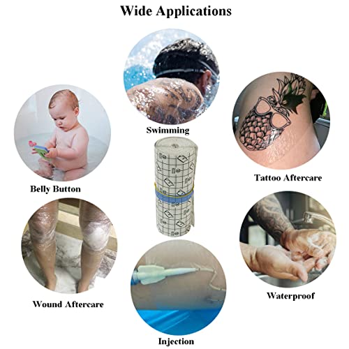 Waterproof Tattoo Aftercare Bandage Roll(6 in x11 yd),Tattoo Wound Healing Wrap,Clear Tattoo Film Dressing,Adhesive Patches for Tattoo Ink & Skin Protection,Tattoo Second Skin,Tattoo Cover Up Tape