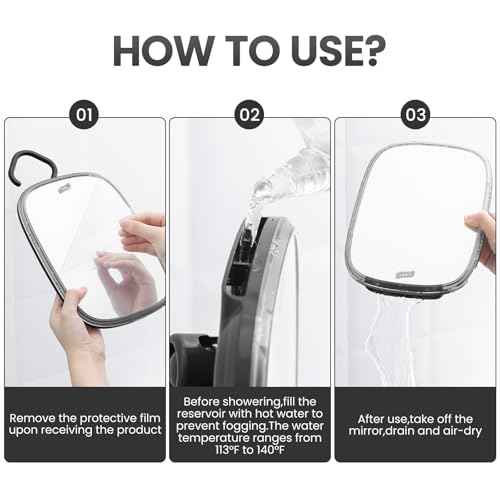 TAILI Shower Mirror Fogless for Shaving, Wall Hanging for Travel Camping, Removable Fog Free Shave Mirror for Shower Accessories, Bathroom, Portable, Shatterproof - for Men, Women(Black)