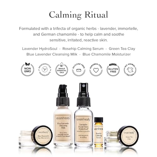 evanhealy Calming Ritual | Blue Skin Care Set | 5 Piece Travel Face Care Kit for Sensitive Skin | Skincare Kit with Facial Mask & Gentle Skin Cleanser | Soothe Reactive Skin
