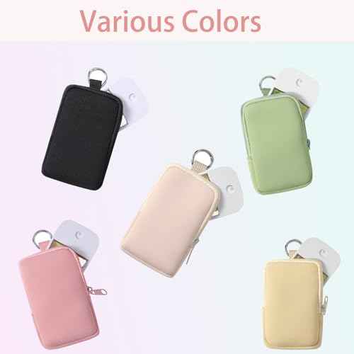 uekeboag 2Pcs Small Soft Neoprene Pouch with Zipper, Mini Portable Makeup Bag,Fashion Accessory with Snap Hook,Coin Purse Lipstick Cosmetic Travel Organizer(Black and Pale Pink)