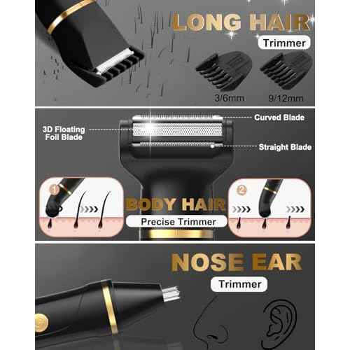 Body Hair Trimmer for Men, Manscape 3-in-1 Electric Razor Groin Groomer,IPX7 Waterproof Wet/Dry,Versatile Hair Trimmer for Ball/Beard/Nose,USB Rechargeable & Nose/Shaves Head,Christmas Gifts for Men