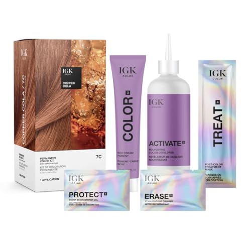 IGK Permanent Color Kit COPPER COLA - Dark Coppery Blonde 7C | Easy Application + Strengthen + Shine | Vegan + Cruelty Free + Ammonia Free | 4.75 Oz (2 Pack)