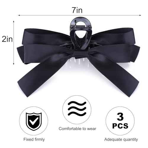 Black Bow Hair Claw Clip for Women Girls,3PCS Nonslip Big Bows Hair Claws Barrette for Thick Thin Hair,Large Hair Accessories Christmas Birthday Gifts