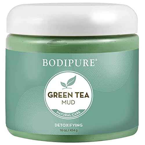 Bodipure Green Tea Body Mud Mask for Body - Rich in Powerful Antioxidants to Fight Free Radicals - Spa Quality Skin Rehydrating Treatment, 16 Ounce