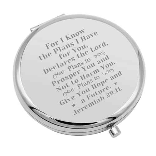 Religious Gifts for Women Travel Makeup Mirror Inspirational Christian Encouragement Present Religious Scripture Gifts Compact Makeup Mirror Retirement for Women Silver