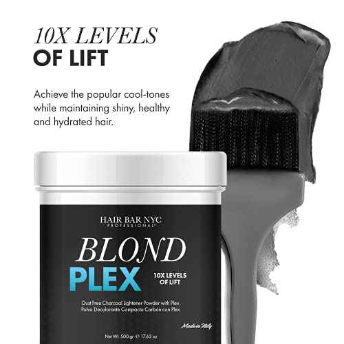 Blond Plex Extreme Lifting 10X Levels - Black/Charcoal Dust Free Lightener Powder Cool-Toned & Bright Finish - Made in Italy 500g / 17.63oz