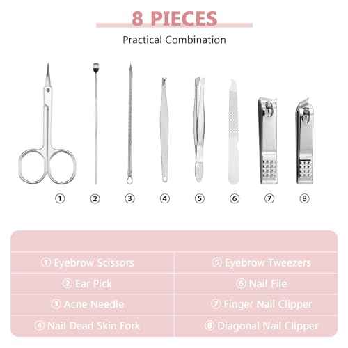 Lasnten 24 Set Christmas Manicure Set Bulk Nail Clippers Grooming Nail Kit Stainless Steel Professional Pedicure Kit Pedicure Tools with Travel Case Gifts for Xmas Men Women(8 in 1,Shiny Pink)