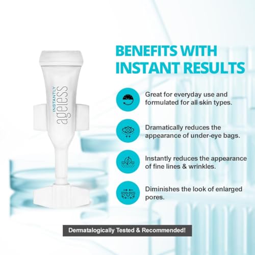 Instantly Ageless - Instant Face Lift Cream - Skin Care for Anti Aging face cream - Instant Under Eye Bags Remover - Facelift in a Box of 25 Vials with Makeup Brush