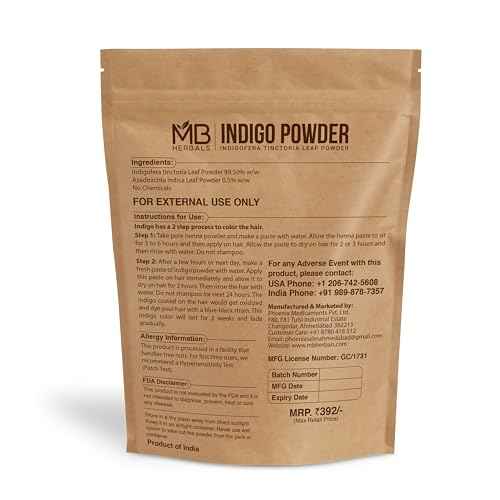 MB Herbals Indigo Powder 8 oz / 227 Gram (0.5 LB) | 100% Pure Organically Grown Indigo from Tamilnadu India | No Preservatives No Coloring Agents NATURAL GREEN POWDER