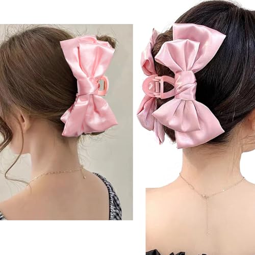 Pink Bow Hair Clip Girls Bows Clips Premium Satin Hair Claw Clip Nonslip Bow-Knot Hair Jaw Clips for Women Girl Birthday Halloween Christmas Hair Accessories (pink)