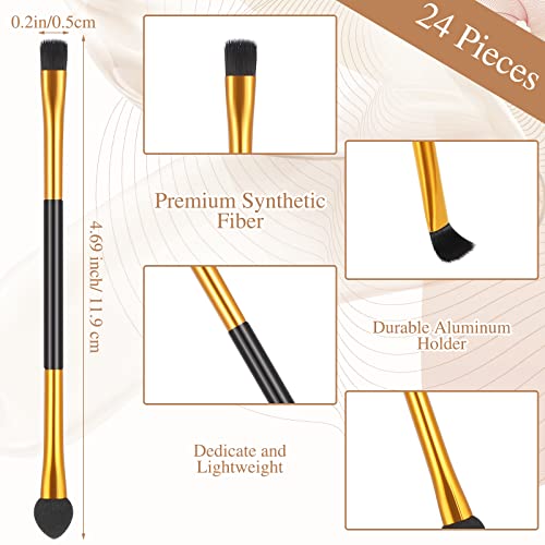 Tenare 24 Pcs Dual End Eyeshadow Blending Brush Set 2 in 1 Eyeshadow Smudge Brush Sponge Concealer Soft Applicators Double Sided Makeup Cosmetic Tool for Women Lady, Black