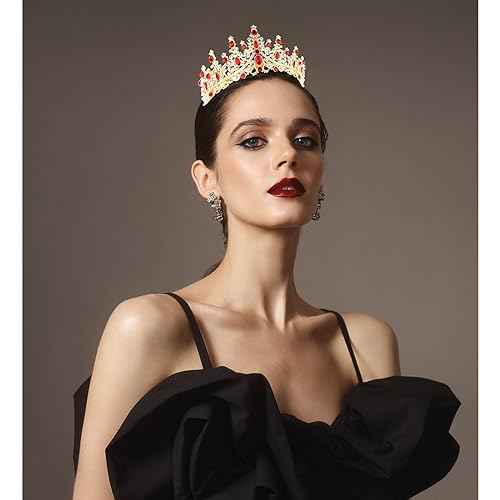 CURASA Crystal Tiaras and Crowns with Comb Princess Crown for Women Rhinestones Wedding Crown for Bride Birthday Crowns for Women Girls Royal Queen Crowns for Custome (Red)
