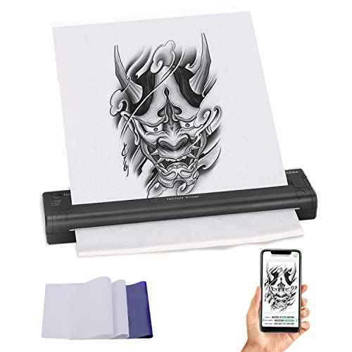 ATS886 Cordless Tattoo Stencil Printer - Rechargeable Inkless Machine - Bluetooth Tattoo Printer with 15pcs Transfer Paper for Temporary and Permanent,Compatible with iOS Phone