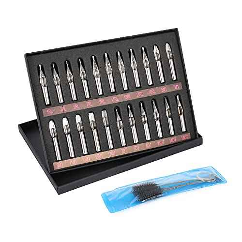 Tattoo Stainless Steel Tip Kits-22pcs Tatto Tips Set Round Diamond Magnum DT RT FT Stainless Steel Tube Assorted for Tattoo Machine Gun Ink Grip Needles Supplies