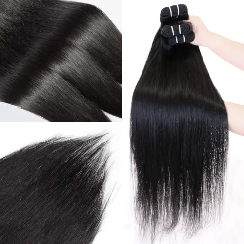 Straight Bundles Human Hair 20 22 24 Inch 12A 100% Unprocessed Virgin Human Hair Weave 3 Bundles Deal Human Hair Extension for Women Trippy Hair Bundles Human Hair Natural Black