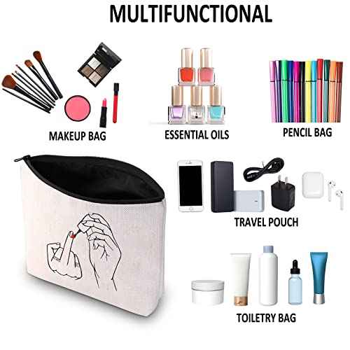 G2TUP Feminist Gift Women Empowerment Gift Strong Woman Cosmetic Bag Female Empowerment Gift Travel Bag with Zipper (Finger White Bag)