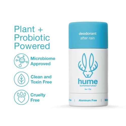 Hume Supernatural Aluminum Free Deodorant for Women & Men - Safe for Sensitive Skin - Probiotic, Plant-Based, Baking Soda Free, Aloe, & Cactus Flower, Anti Sweat, Stain & Odor - After Rain, 3-Pack