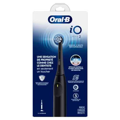 Oral-B iO Series 2 Rechargeable Electric Powered Toothbrush, Night Black with 1 Gentle Care Brush Head - Automatic Pressure Sensor to Protect Gums - 3 Modes - 2 Min Timer