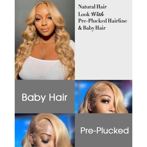 Honey Blonde Lace Front Wigs Human Hair 13x4 HD Transparent Lace Frontal Wigs Body Wave Colored 27 Honey Brown Wavy Wig Pre-Plucked Hairline 180% Density 20 inch
