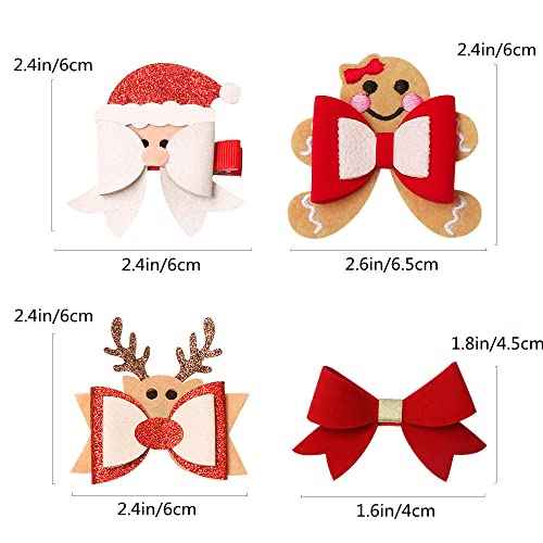 8Pcs Christmas Hair Clip Santa Gingerbread Reindeer Hair Barrettes Cute Wrap Bows Christmas Hair Accessories