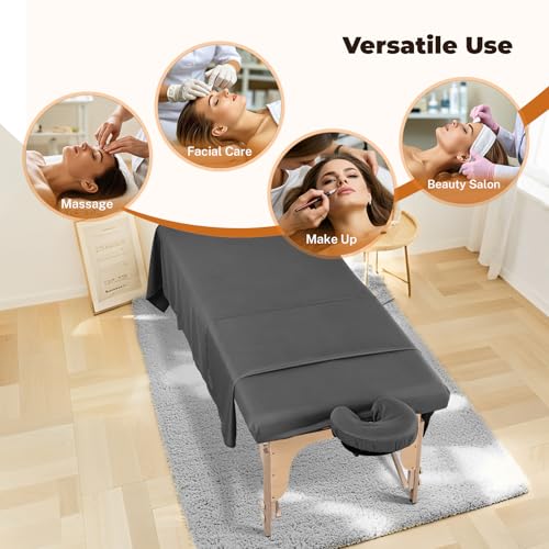 4 Sets Premium Microfiber Massage Table Sheets Set, 3 Piece Set Soft Massage Table Cover, Ultra-Light Massage Sheets Sets Include Flat Sheet, Fitted Sheet, and Fitted Face Rest Cover, Grey