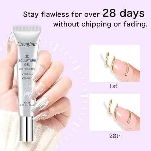 3D Nail Gel Art: 2pcs Sculpting Gel Nail Glue for Carving Patterns Decoration - Chrome Nail Powder and DIY Nail Charms - 4 in 1 Clear No Wipe Gel Nail Polish Rhinestone Nail Art Glue