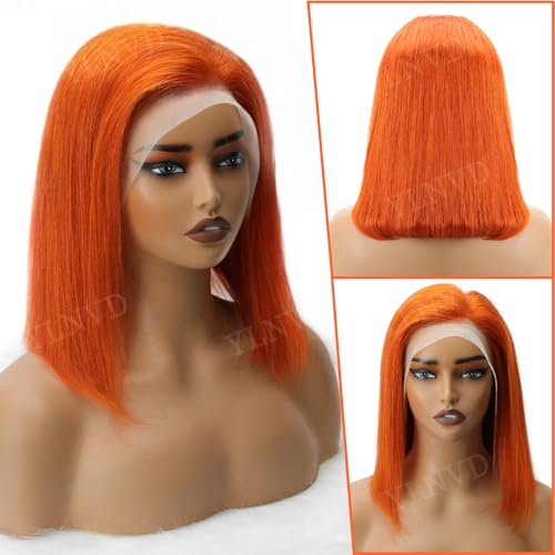 Ginger Orange Bob Wig Human Hair 12 Inch 13x4 HD Lace Frontal 200% Density Straight Short Bob Wigs for Women #350 Orange Ginger Bob Lace Front Wigs Human Hair