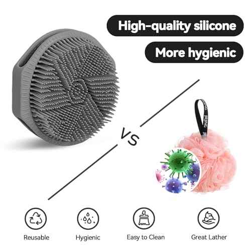 2-Pack Soft Silicone Dual-Sided Body Scrubber & Loofah | Gentle Exfoliating Shower Brush for Men & Women | Creates Rich Lather, Easy to Clean (Gray & Purple)