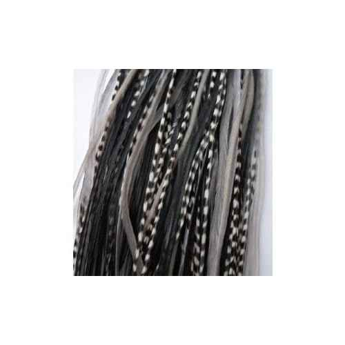 Feather Hair Extension ? Salt & Pepper Remix, Grey, Black, and White Feathers, All Bonded Together at the Tip, Ranging From 7 to 10 Inches in Length, With a Total of 7 Feathers