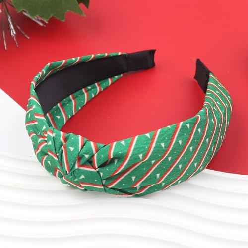 Christmas Headband for Women Girls, Christmas Stripes Hair Band Wide Top Knot Green Hair Accessories Non Slip Headband Winter Xmas Party Costume Cosplay Supplies New Year Decoration
