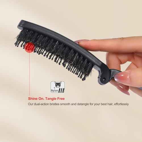 PERFEHAIR Travel Folding Boar Bristle Hair Brush, Mini Compact Portable Pocket Purse Brush for Thin Fine Short Hair, Small Foldable Travel Size Hairbrush for Men & Women Wet Dry Hair