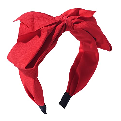 Hairband for Women - Big Bow Decor Hair Hoop, Knotted Turban Headbands, Top Knot Hair Band Bows, Red