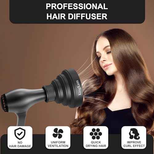 KingKam Collapsible Hair Dryer Diffuser - Travel and Easy Storage - Diffuser Attachment Fit Most Hair Dryers with Nozzle Diameter D-1.575Inch to 1.968 Inch (4-5cm) - Black