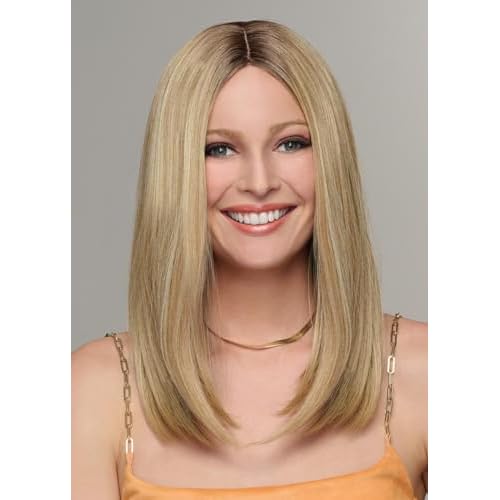 Hairuwear Hairdo Sleek For The Week Straight Asymmetrical Shoulder Length Wig, Average Cap, R14/88H Golden Wheat