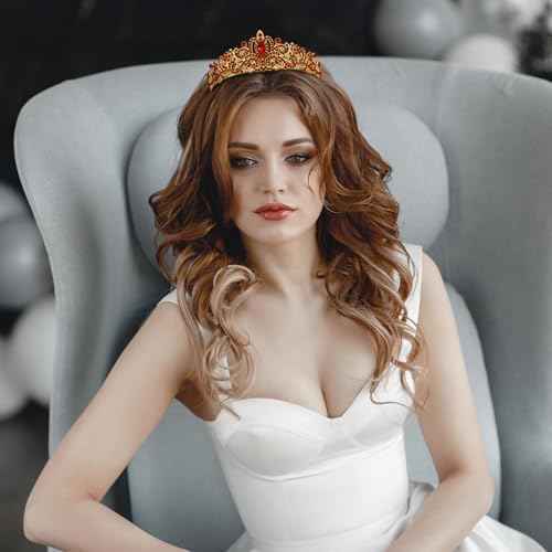 Red Crown Crystal Tiaras for Women Rhinestone Headbands for Girl Happy Birthday Princess Goddess Crown with Combs Elegant Headdress Decorations Bridal Wedding Prom Party Costumes Gift