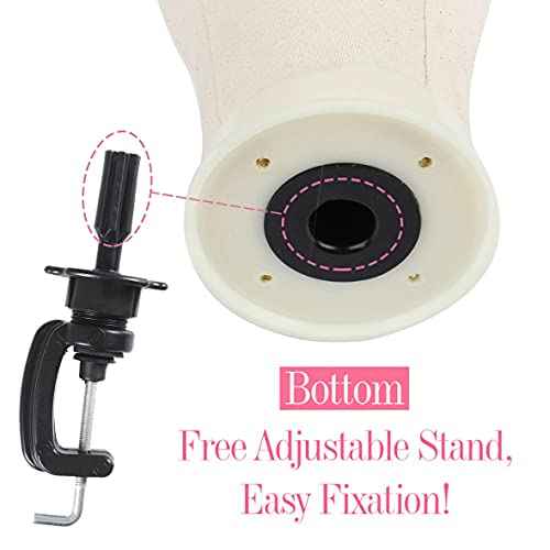 Leeven 21"-24" Poly Canvas Block Head Professional Mannequin Canvas Head for Making, Drying,Styling Wigs with Table Clamp Stand 22 Inch