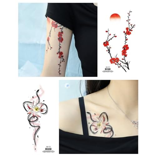 10 Sheets Flower Temporary Tattoos Floral Fake Tattoo Stickers Adult Floral Tattoo Sticker, Fake Tattoos That Look Real And Long Lasting Tattoo Sticker Waterproof Girls Tattoos