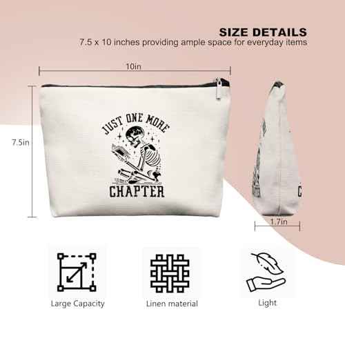 Reading Skull Makeup Bag Make Up Bag, Reader Bookworm Cosmetic Bags for Women,Bookish Bookworm Gifts for Women Teen Girls