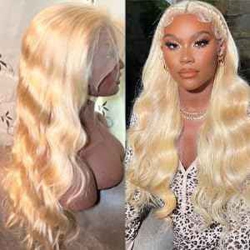 GOMOST Blonde Lace Front Wig - Human Hair, 13x4 Inches, 24 Inches Long, Body Wave, 180% Density, Pre-Plucked, Glueless, 613 Frontal