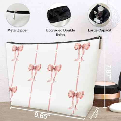 JioJio Chan Pink Coquette Bow Makeup Bag, Funky Pouch Gift for Teen Girls Women, Trendy Preppy PU Leather Cosmetic Bag, Cute Preppy Stuff, Birthday Gift for Sister, Teen, Daughter, Bff, Friend