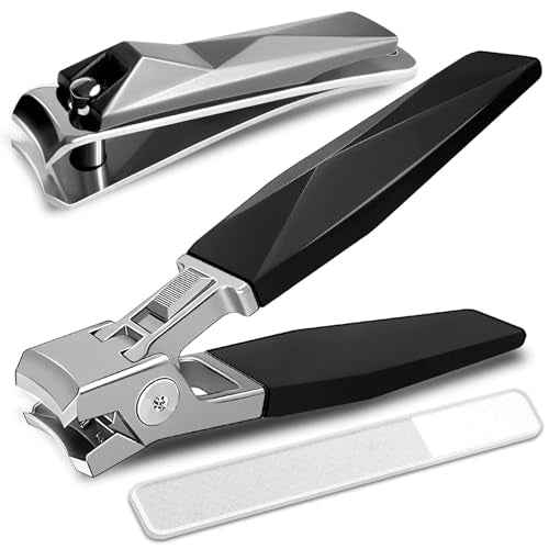 German Nail Clippers, Toenail Clippers for Thick Toenails, Toe Nail Clippers for Thick Nails for Seniors, Finger NailClippers Large Wide Jaw Opening with Catcher, No Splash with Lock