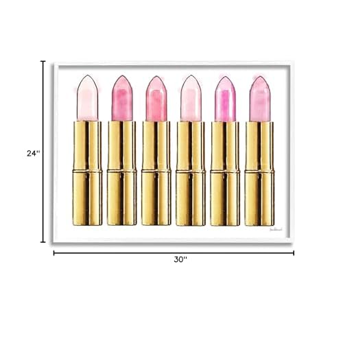 Stupell Industries Pink Gold Lipstick Glam Fashion Watercolor, Design by Amanda Greenwood White Framed Wall Art, 24 x 30