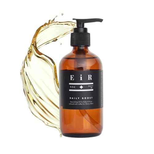 EiR NYC Daily Boost Body Oil | Coffee-Infused Face & Body Nourishing Oil with Rice Bran & Meadowfoam | Lightweight, Fast-Absorbing, Vegan Formula for a Radiant, Glowy Silky Sheen Finish | 8 oz